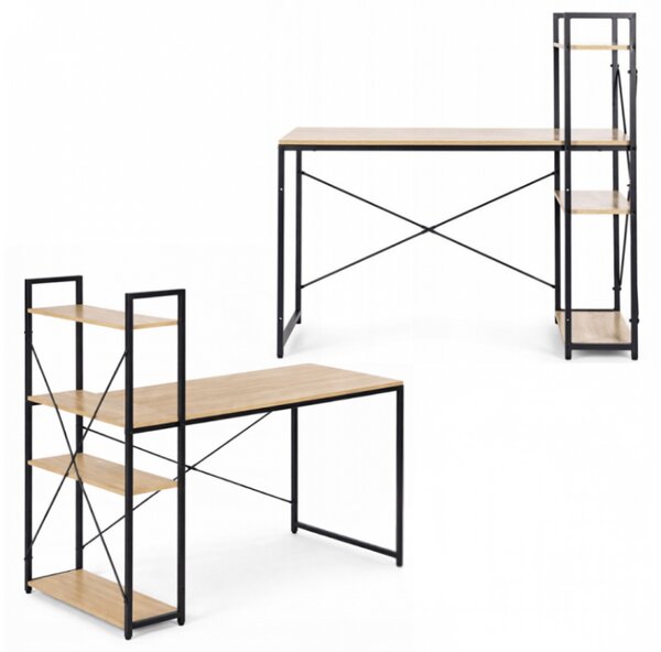 Radni stol s policom LOFTY 120x60 cm, crni / dekor hrasta