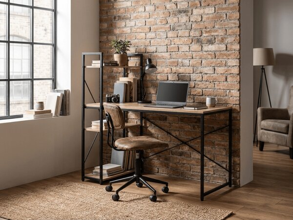 Radni stol s policom LOFTY 120x60 cm, crni / dekor hrasta