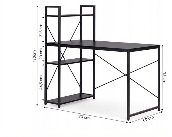 Radni stol s policom LOFTY 120x60 cm, crni