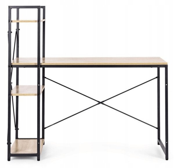 Radni stol s policom LOFTY 120x60 cm, crni / dekor hrasta