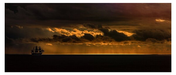 Slika jedrilice pri zalasku sunca (120x50 cm)