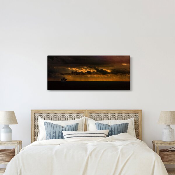 Slika jedrilice pri zalasku sunca (120x50 cm)