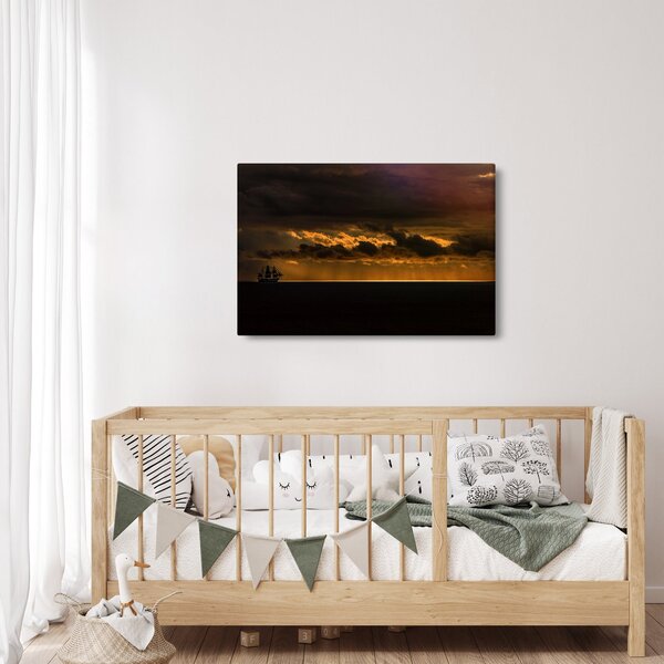 Slika jedrilice pri zalasku sunca (90x60 cm)