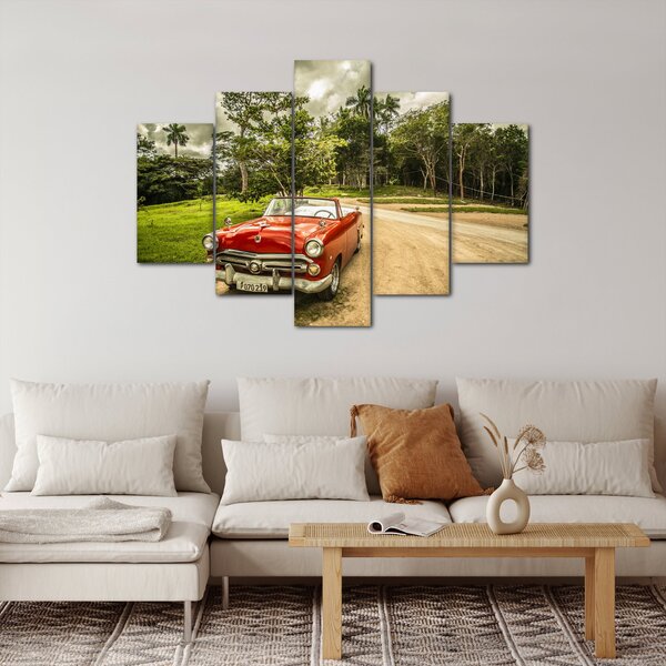 Slika - veteranski automobil u prirodi (150x105 cm)
