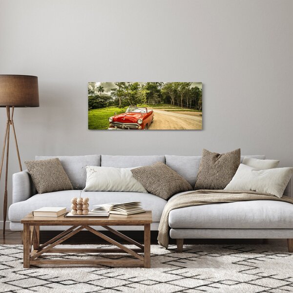 Slika - veteranski automobil u prirodi (120x50 cm)