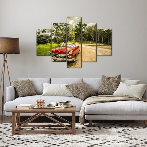 Slika - veteranski automobil u prirodi (150x105 cm)