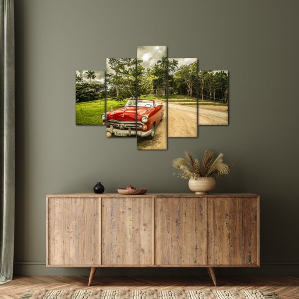 Slika - veteranski automobil u prirodi (150x105 cm)