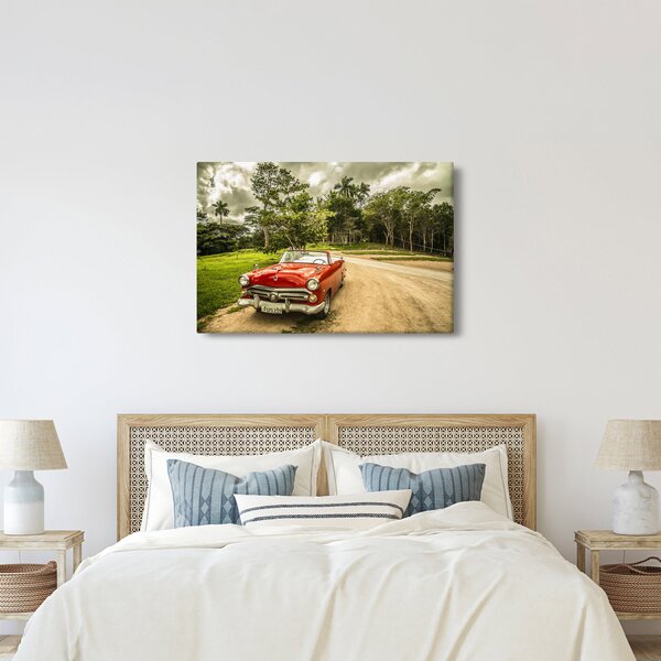 Slika - veteranski automobil u prirodi (90x60 cm)