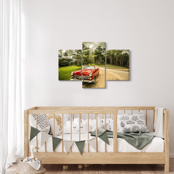 Slika - veteranski automobil u prirodi (90x60 cm)