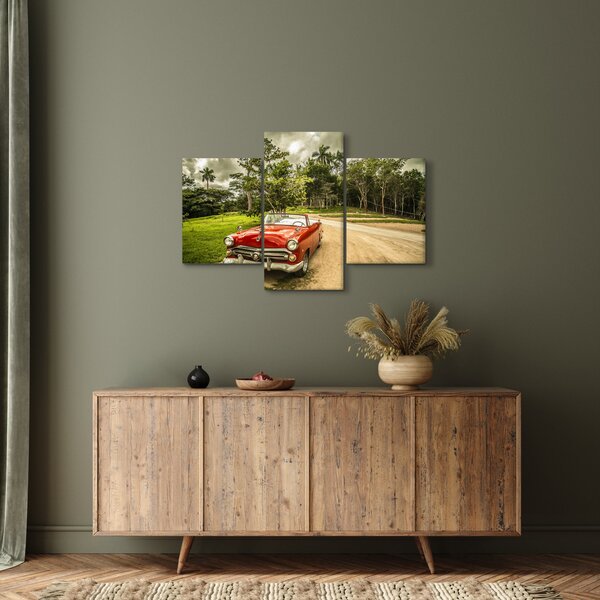Slika - veteranski automobil u prirodi (90x60 cm)