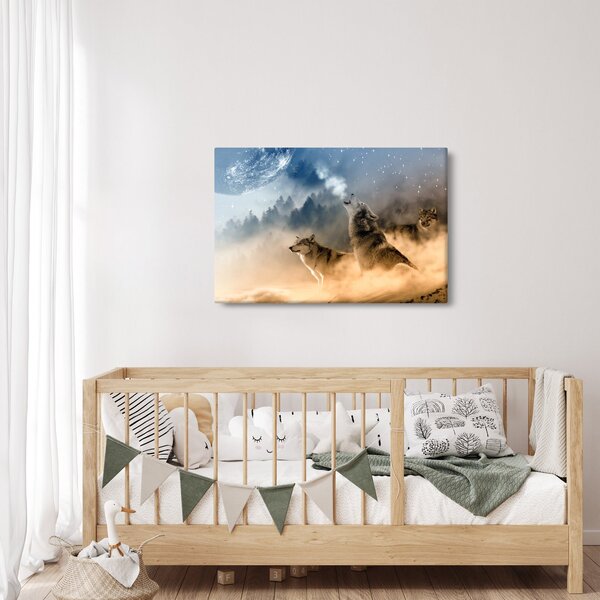 Slika - vukovi zavijaju na mjesec (90x60 cm)