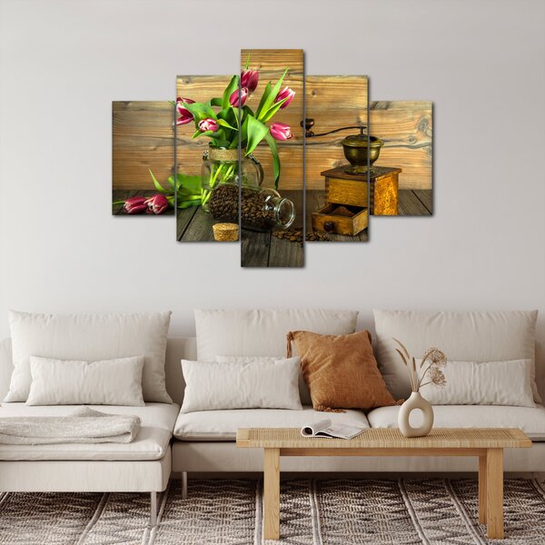 Slika - tulipani, mlinac i kava (150x105 cm)