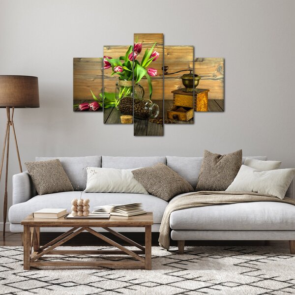 Slika - tulipani, mlinac i kava (150x105 cm)