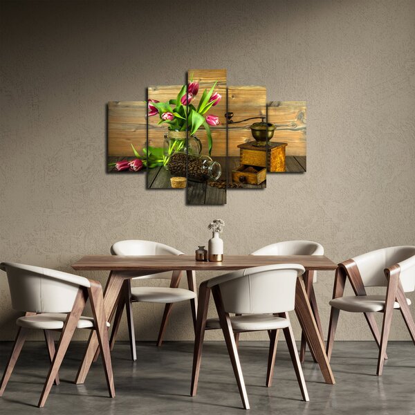 Slika - tulipani, mlinac i kava (150x105 cm)