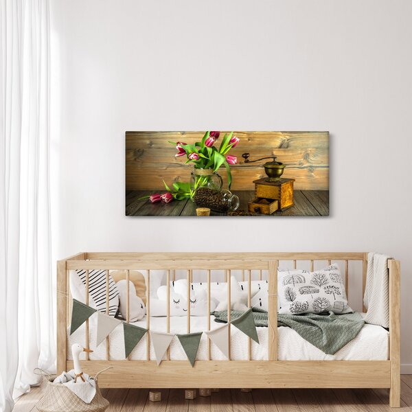 Slika - tulipani, mlinac i kava (120x50 cm)