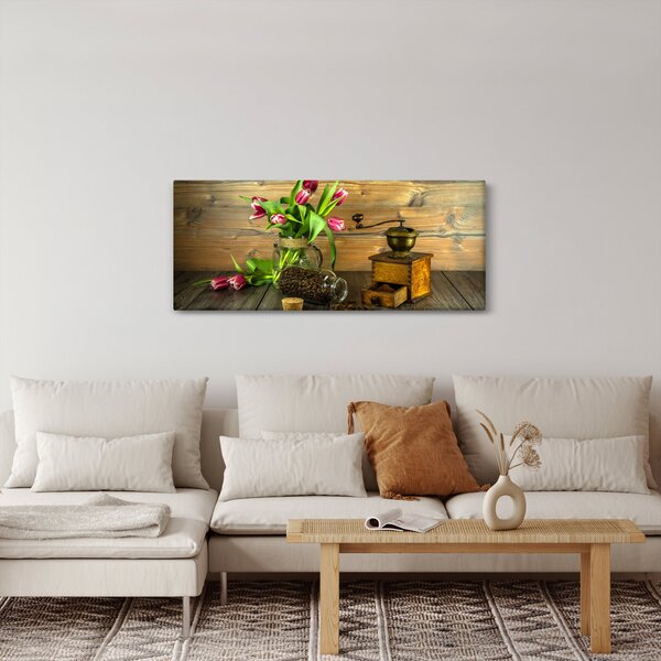 Slika - tulipani, mlinac i kava (120x50 cm)