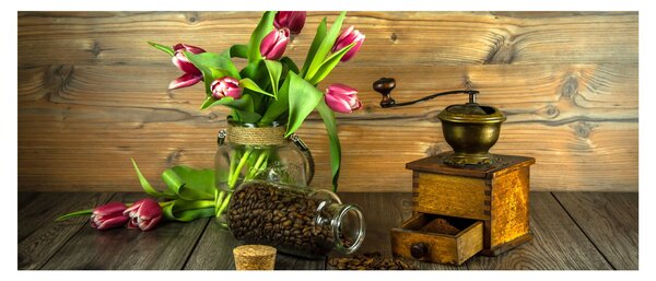 Slika - tulipani, mlinac i kava (120x50 cm)