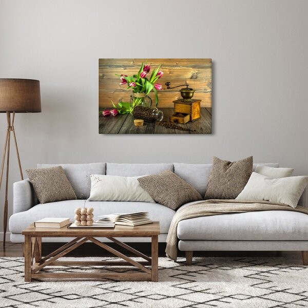 Slika - tulipani, mlinac i kava (90x60 cm)