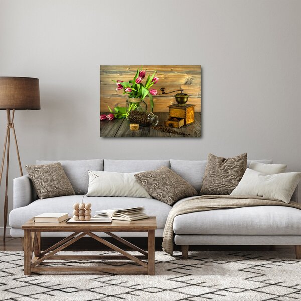 Slika - tulipani, mlinac i kava (70x50 cm)