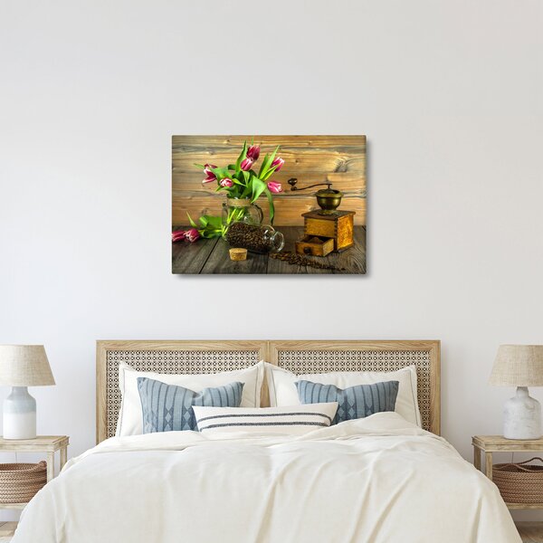 Slika - tulipani, mlinac i kava (70x50 cm)