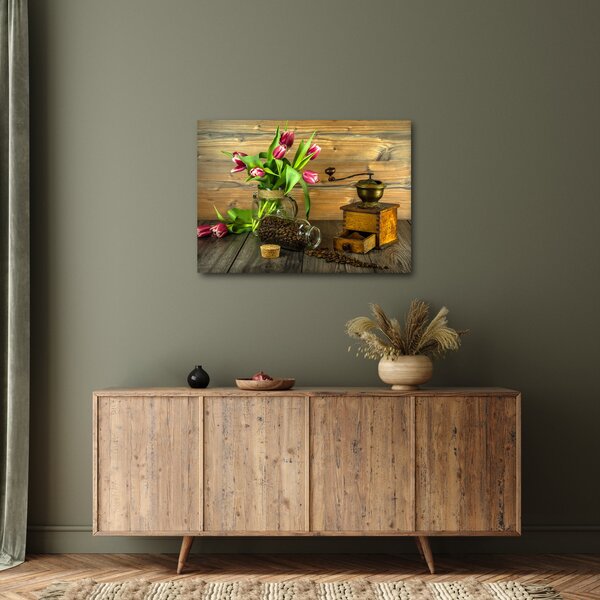 Slika - tulipani, mlinac i kava (70x50 cm)