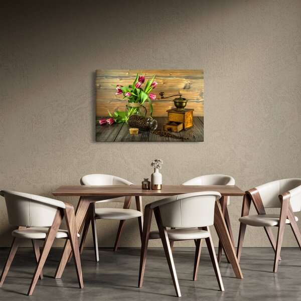 Slika - tulipani, mlinac i kava (90x60 cm)