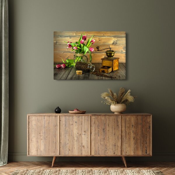 Slika - tulipani, mlinac i kava (90x60 cm)
