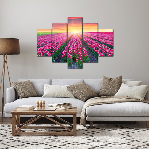 Slika polja tulipana sa suncem (150x105 cm)