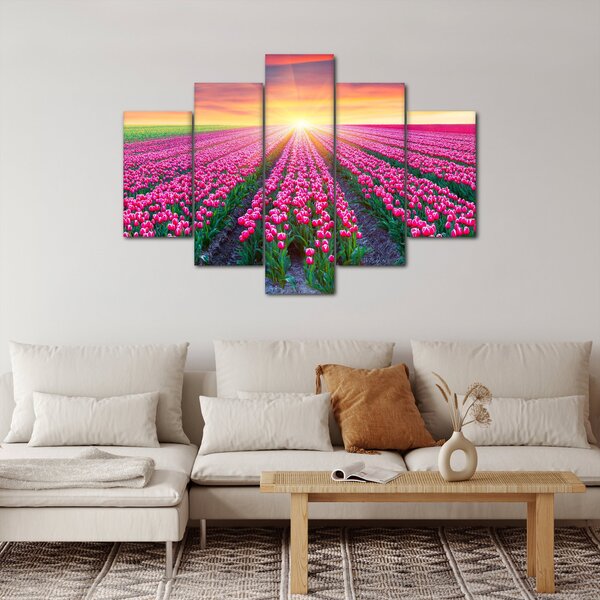 Slika polja tulipana sa suncem (150x105 cm)