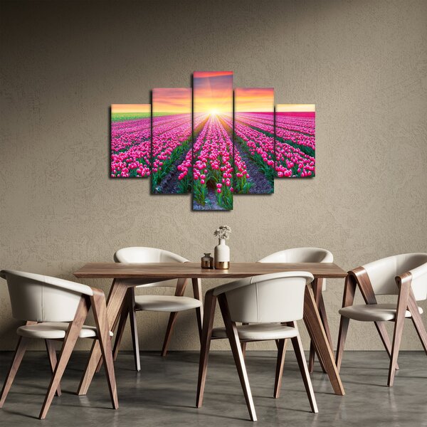 Slika polja tulipana sa suncem (150x105 cm)