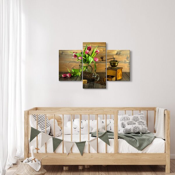 Slika - tulipani, mlinac i kava (90x60 cm)
