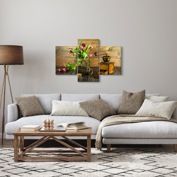 Slika - tulipani, mlinac i kava (90x60 cm)
