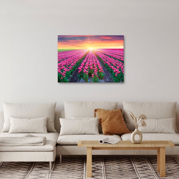 Slika polja tulipana sa suncem (70x50 cm)