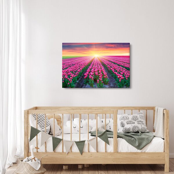 Slika polja tulipana sa suncem (90x60 cm)