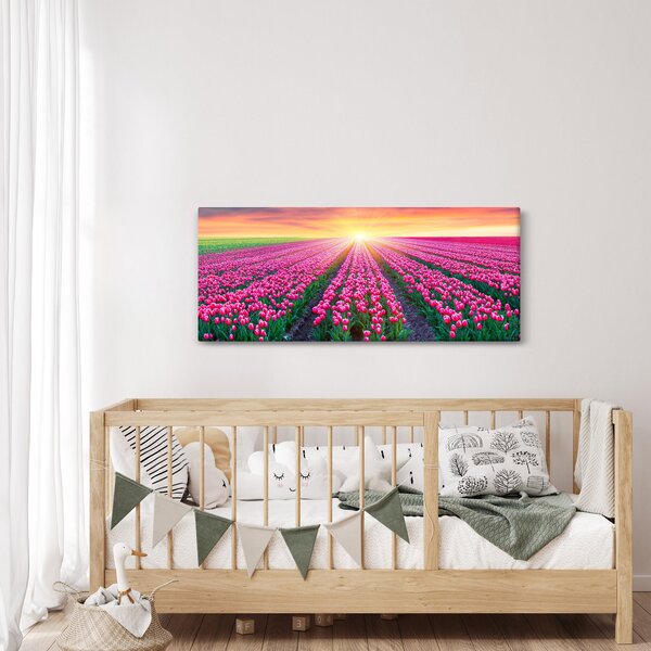Slika polja tulipana sa suncem (120x50 cm)