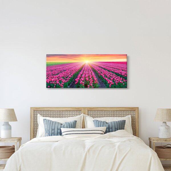 Slika polja tulipana sa suncem (120x50 cm)