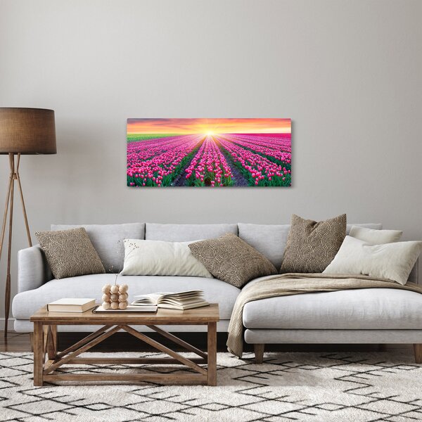 Slika polja tulipana sa suncem (120x50 cm)