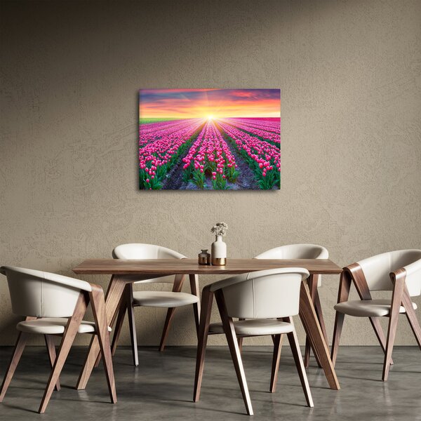 Slika polja tulipana sa suncem (70x50 cm)