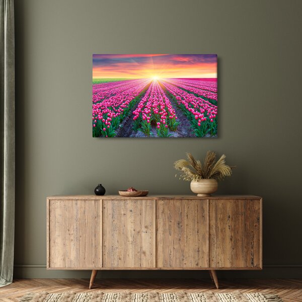 Slika polja tulipana sa suncem (90x60 cm)