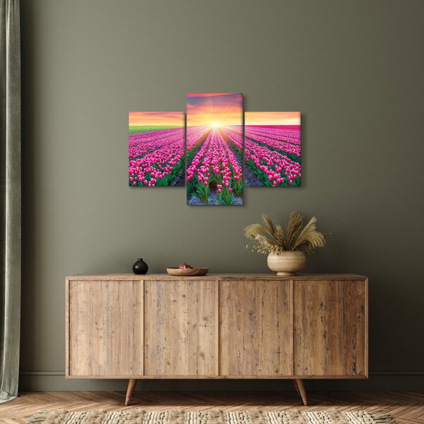 Slika polja tulipana sa suncem (90x60 cm)