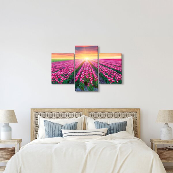 Slika polja tulipana sa suncem (90x60 cm)