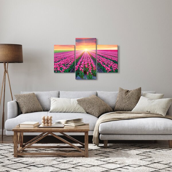 Slika polja tulipana sa suncem (90x60 cm)