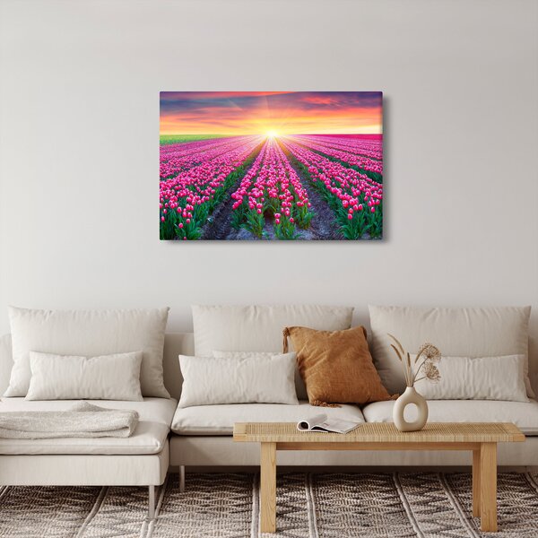 Slika polja tulipana sa suncem (90x60 cm)