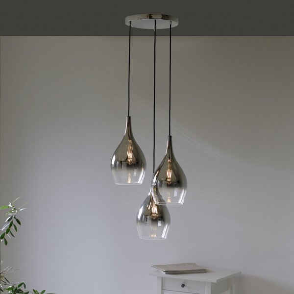 Paul Neuhaus viseća lampa Pilua, dimno siva, staklo, 30 cm, 3 svjetla., prigušiva, Sivo, Dnevni boravak/blagovaonica, Staklo, Zavjese u paketu