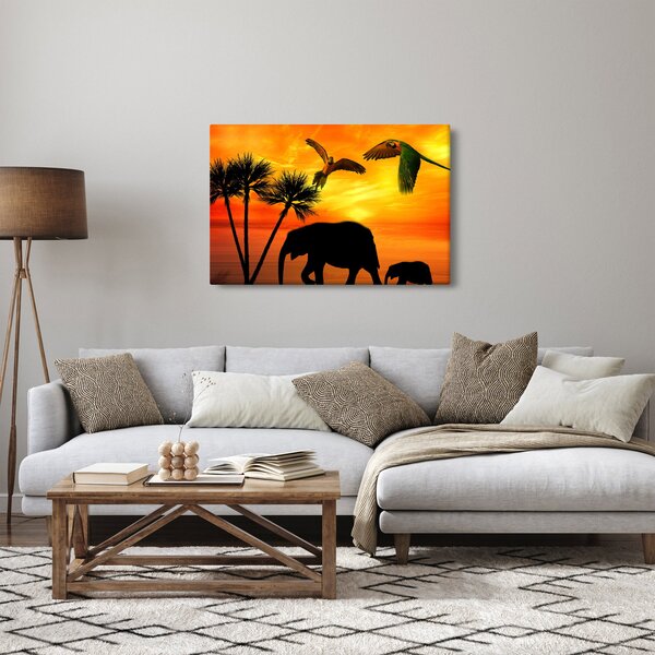 Slika - papige i slonovi (90x60 cm)
