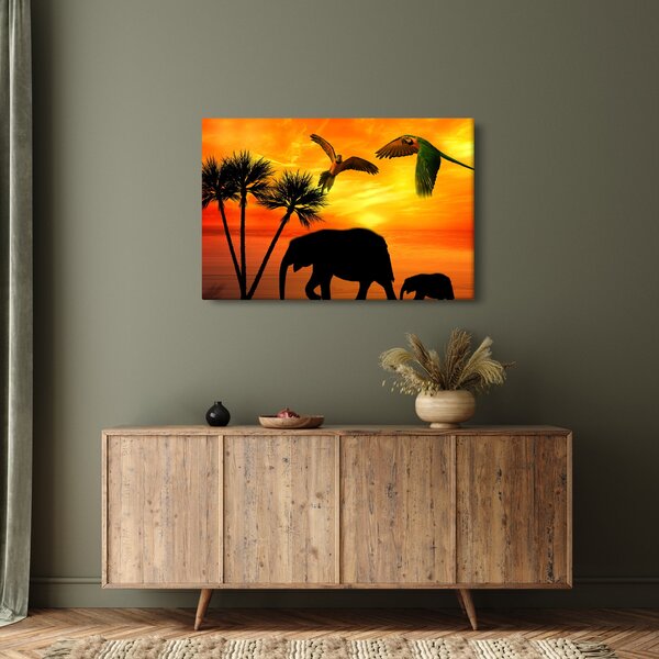 Slika - papige i slonovi (90x60 cm)