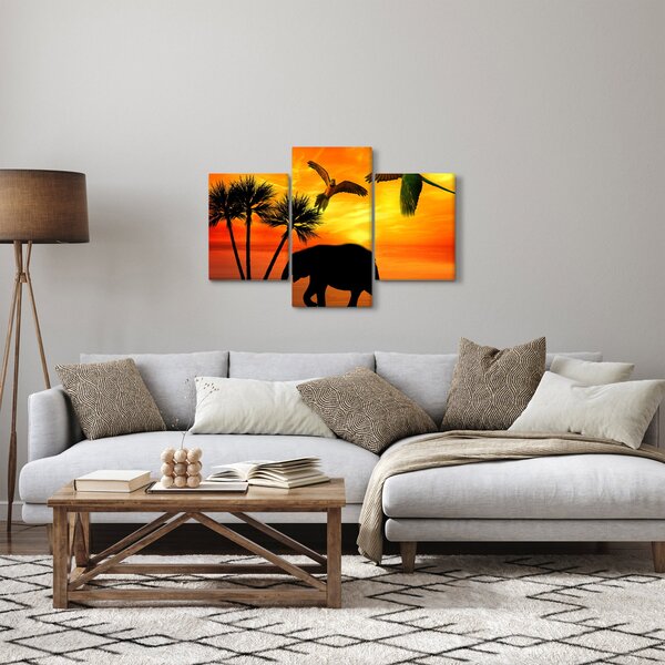 Slika - papige i slonovi (90x60 cm)