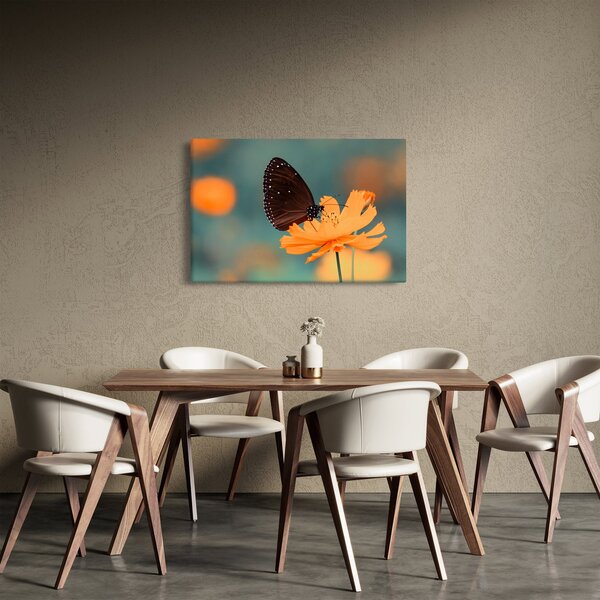Slika - leptir na narančastom cvijetu (90x60 cm)