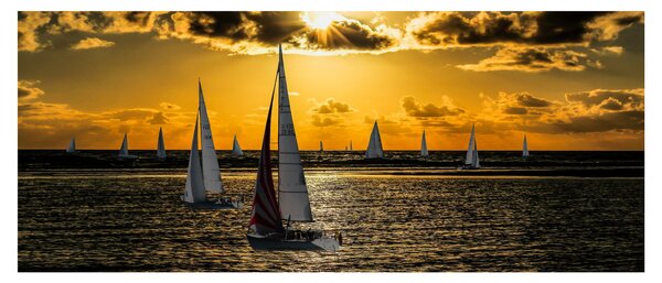 Slika jahte u zalasku sunca (120x50 cm)