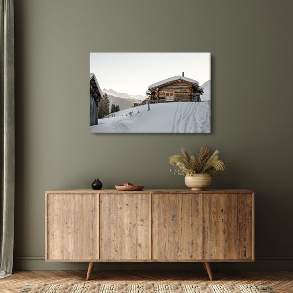 Slika - planinarska koliba u snijegu (90x60 cm)